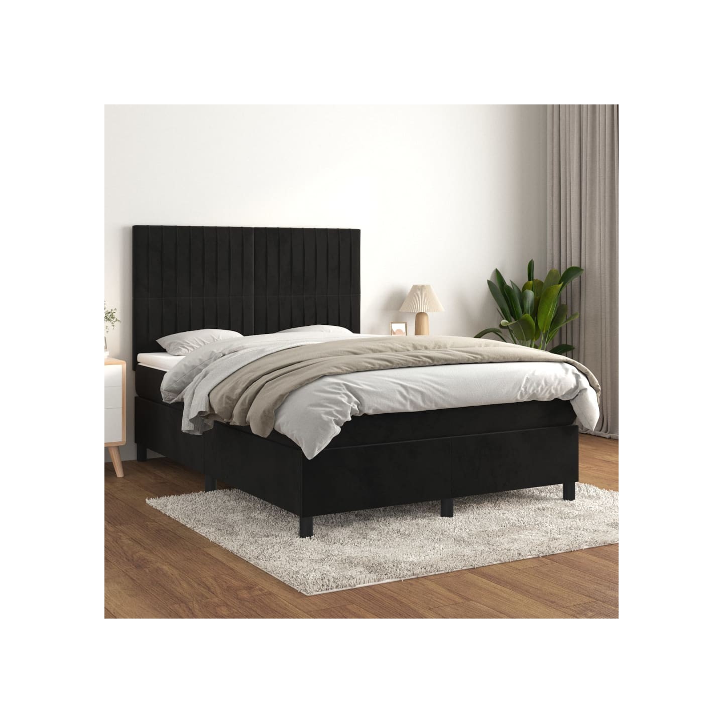 Sommier à lattes de lit avec matelas Noir 140x200 cm Velours