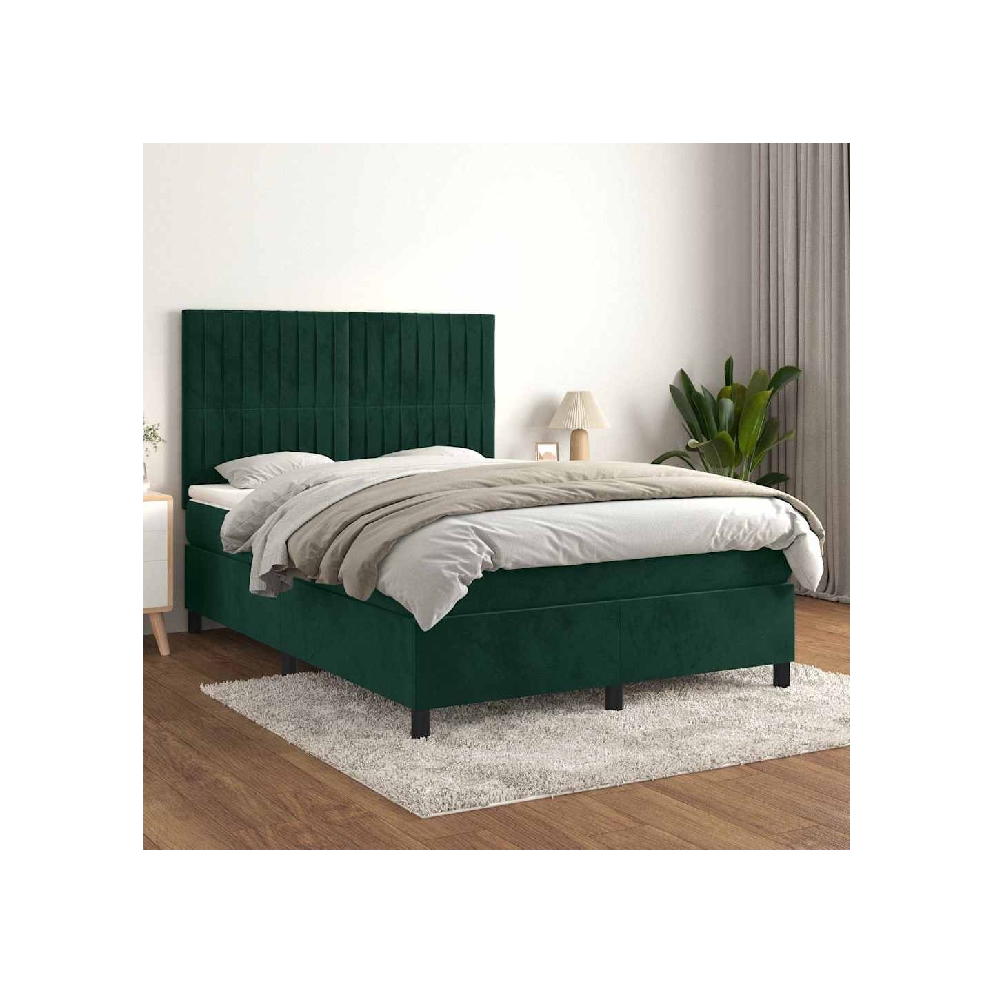 Sommier à lattes de lit et matelas Vert foncé 140x190cm Velours