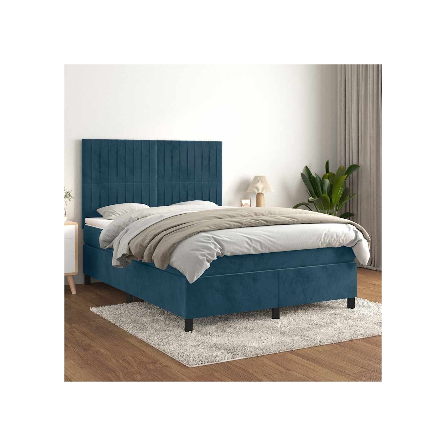 Sommier à lattes de lit et matelas Bleu foncé 140x190cm Velours