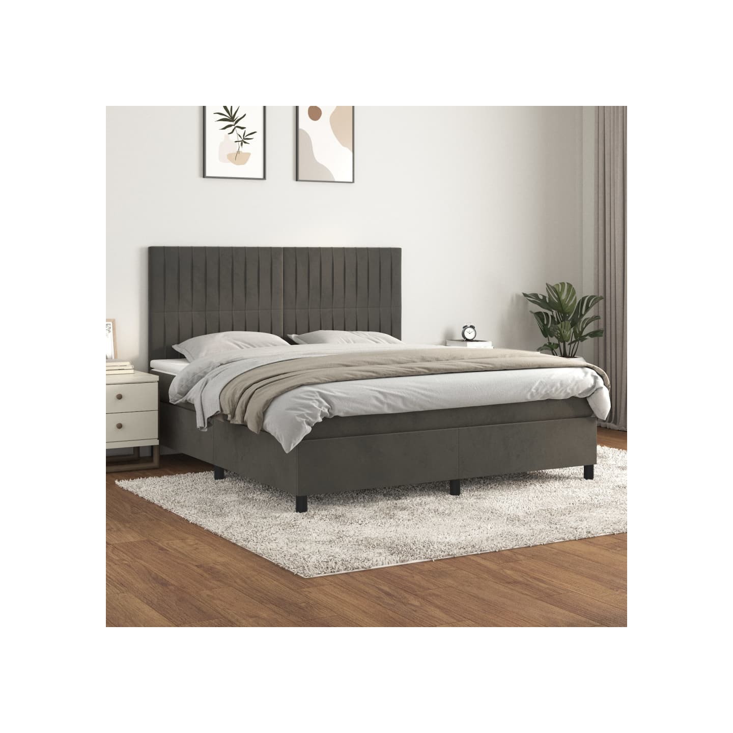 Sommier à lattes de lit et matelas Gris foncé 180x200cm Velours