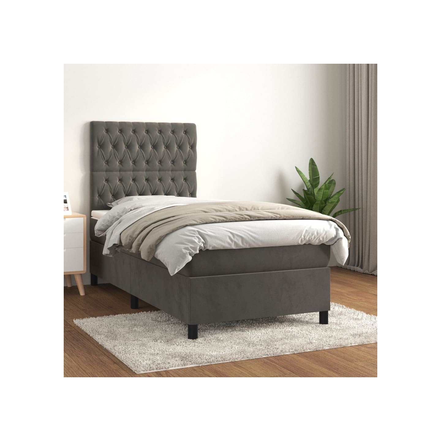 Sommier à lattes de lit et matelas Gris foncé 90x200 cm Velours