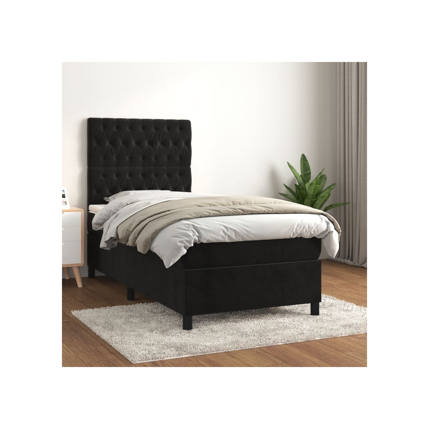 Sommier à lattes de lit avec matelas Noir 90x200 cm Velours