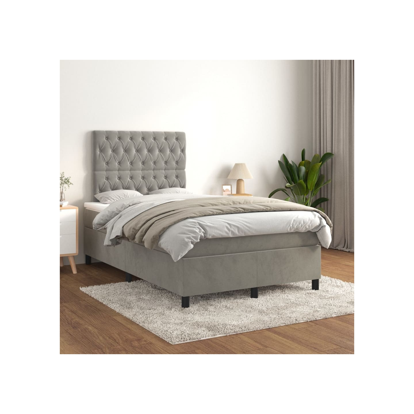 Sommier à lattes de lit et matelas Gris clair 120x200cm Velours