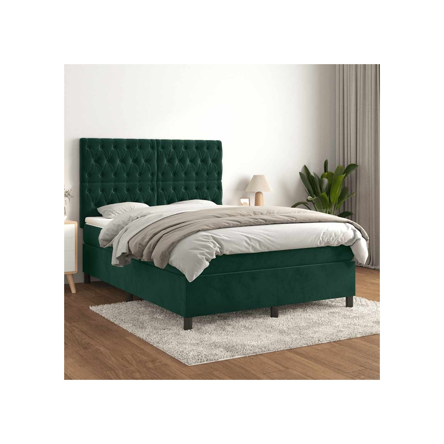 Sommier à lattes de lit et matelas Vert foncé 140x190cm Velours