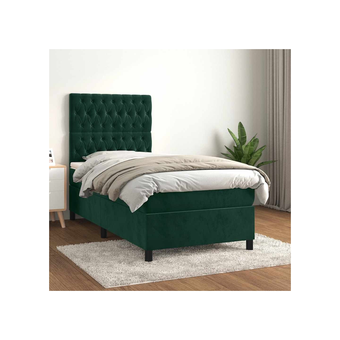 Sommier à lattes de lit avec matelas Vert foncé 100x200 cm