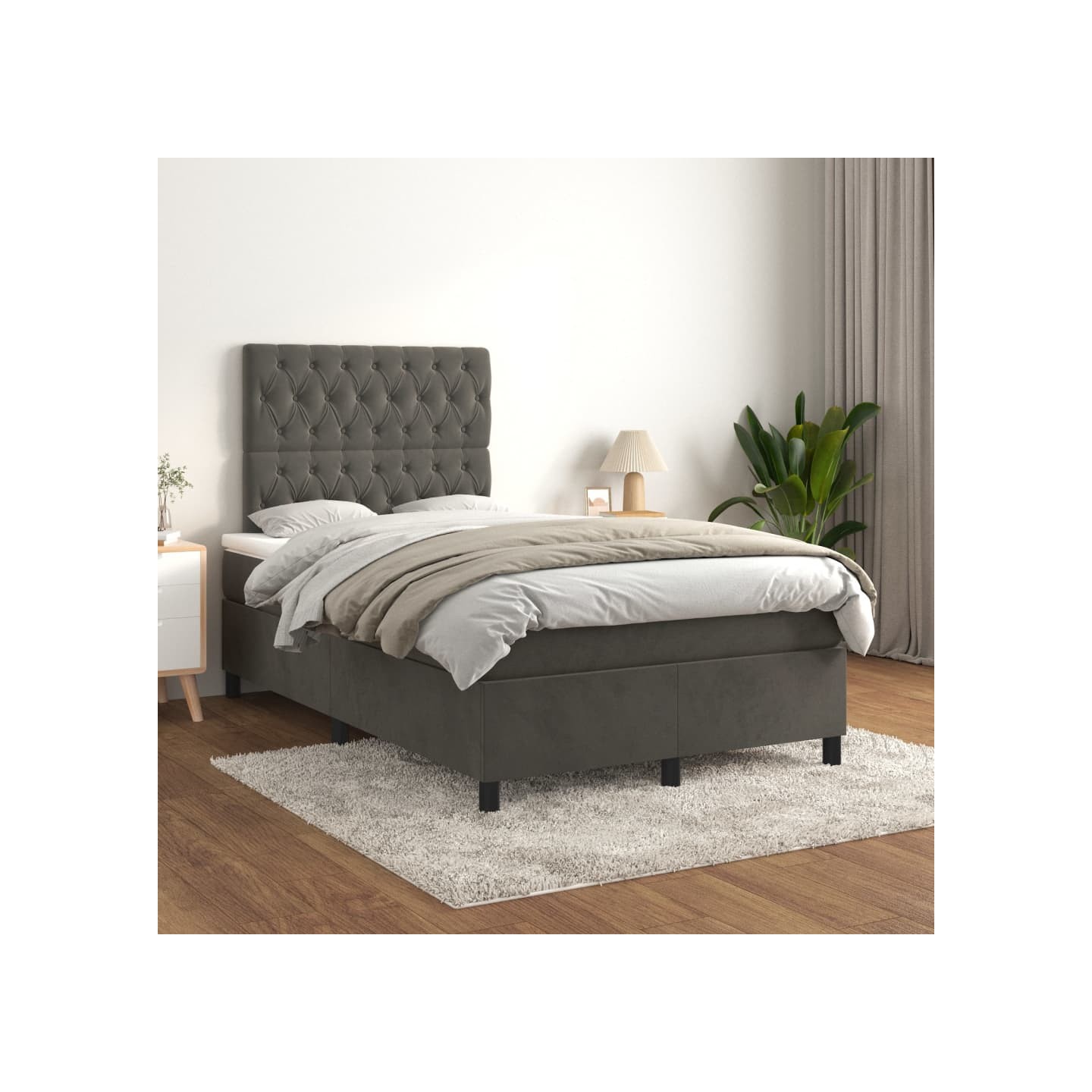 Sommier à lattes de lit et matelas Gris foncé 120x200cm Velours