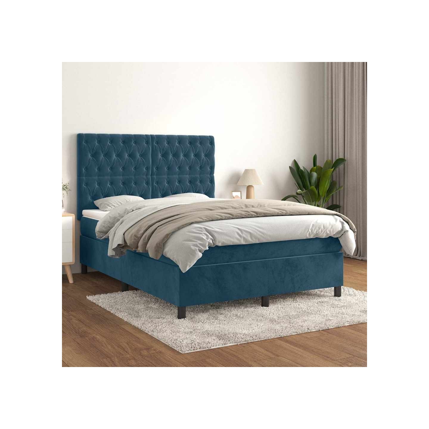 Sommier à lattes de lit et matelas Bleu foncé 140x190cm Velours