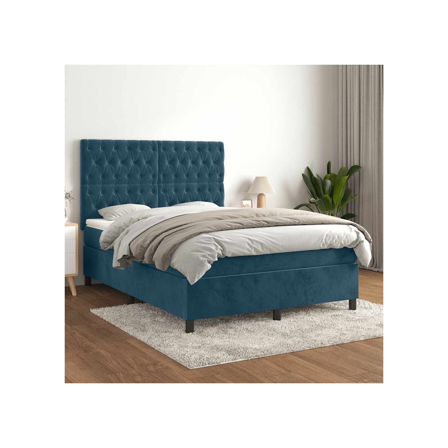 Sommier à lattes de lit et matelas Bleu foncé 140x200cm Velours