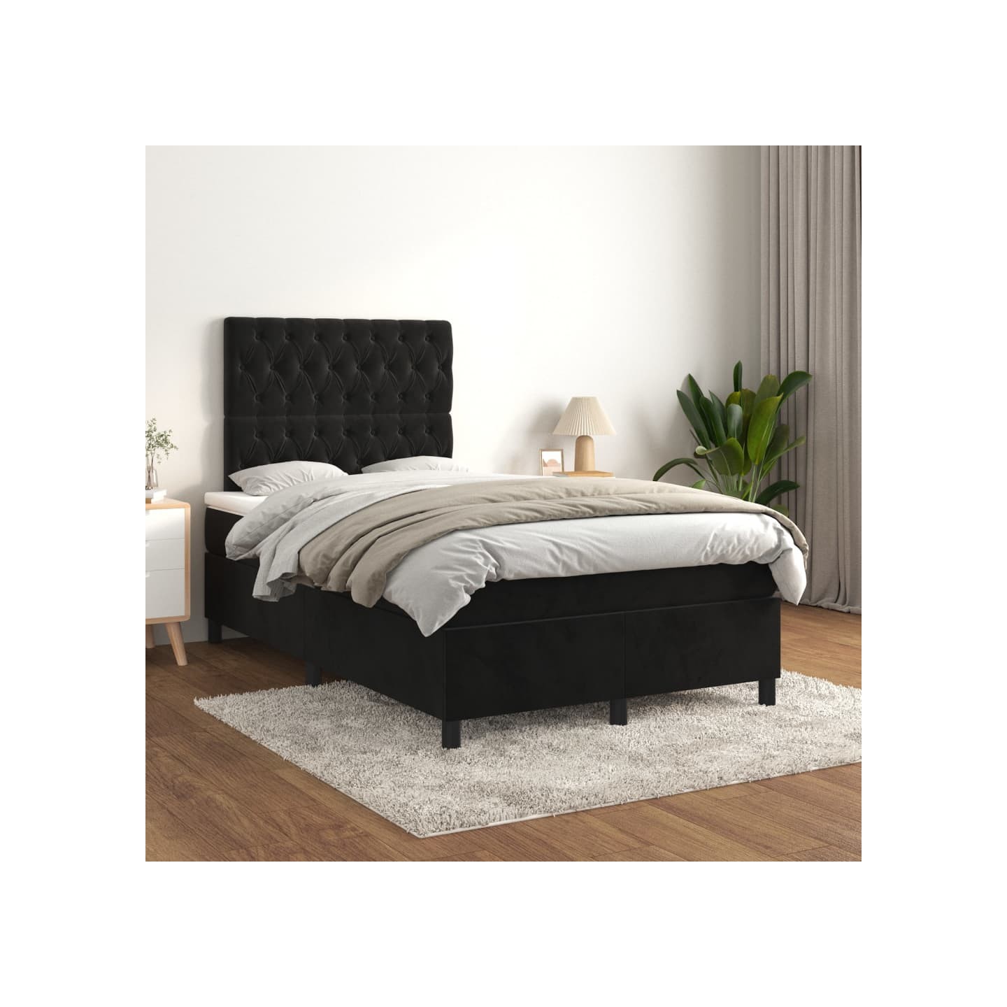 Sommier à lattes de lit avec matelas Noir 120x200 cm Velours