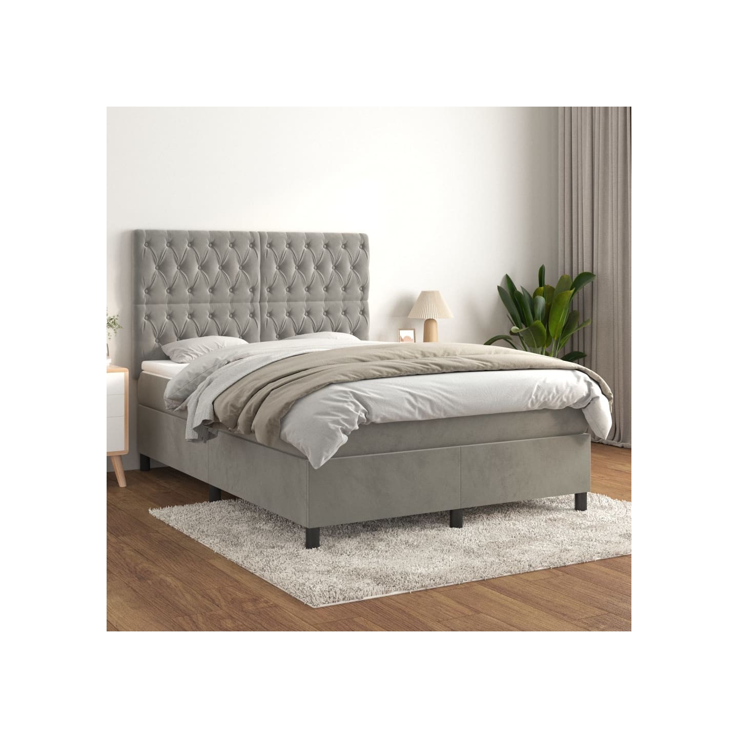 Sommier à lattes de lit et matelas Gris clair 140x190cm Velours