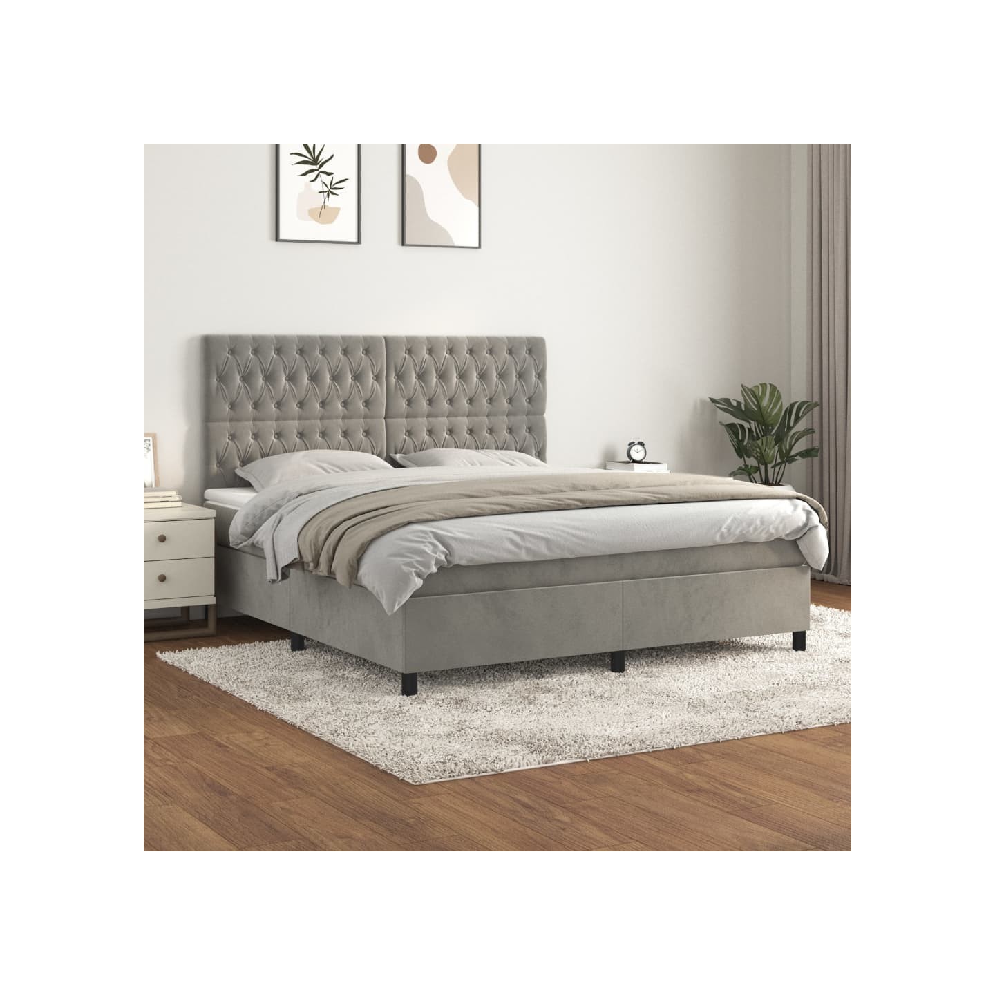 Sommier à lattes de lit et matelas Gris clair 180x200cm Velours