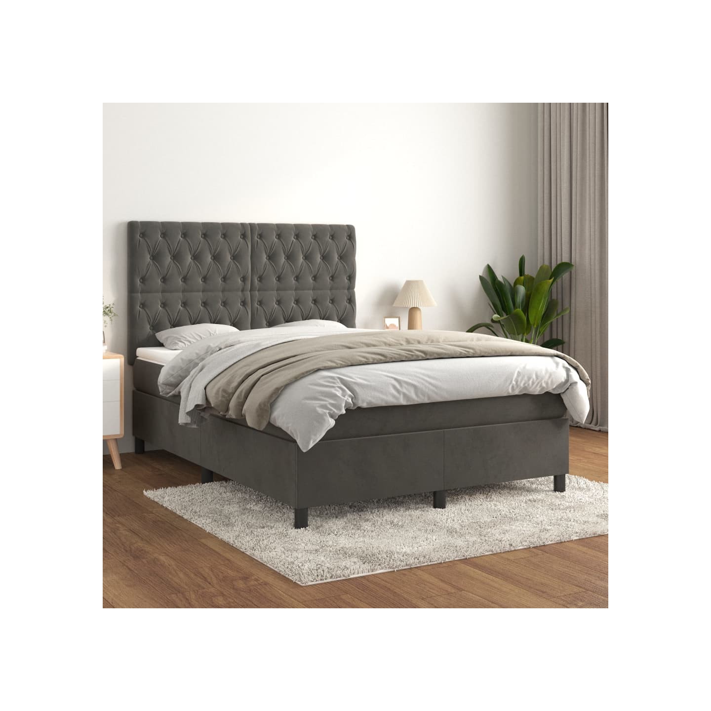 Sommier à lattes de lit et matelas Gris foncé 140x190cm Velours