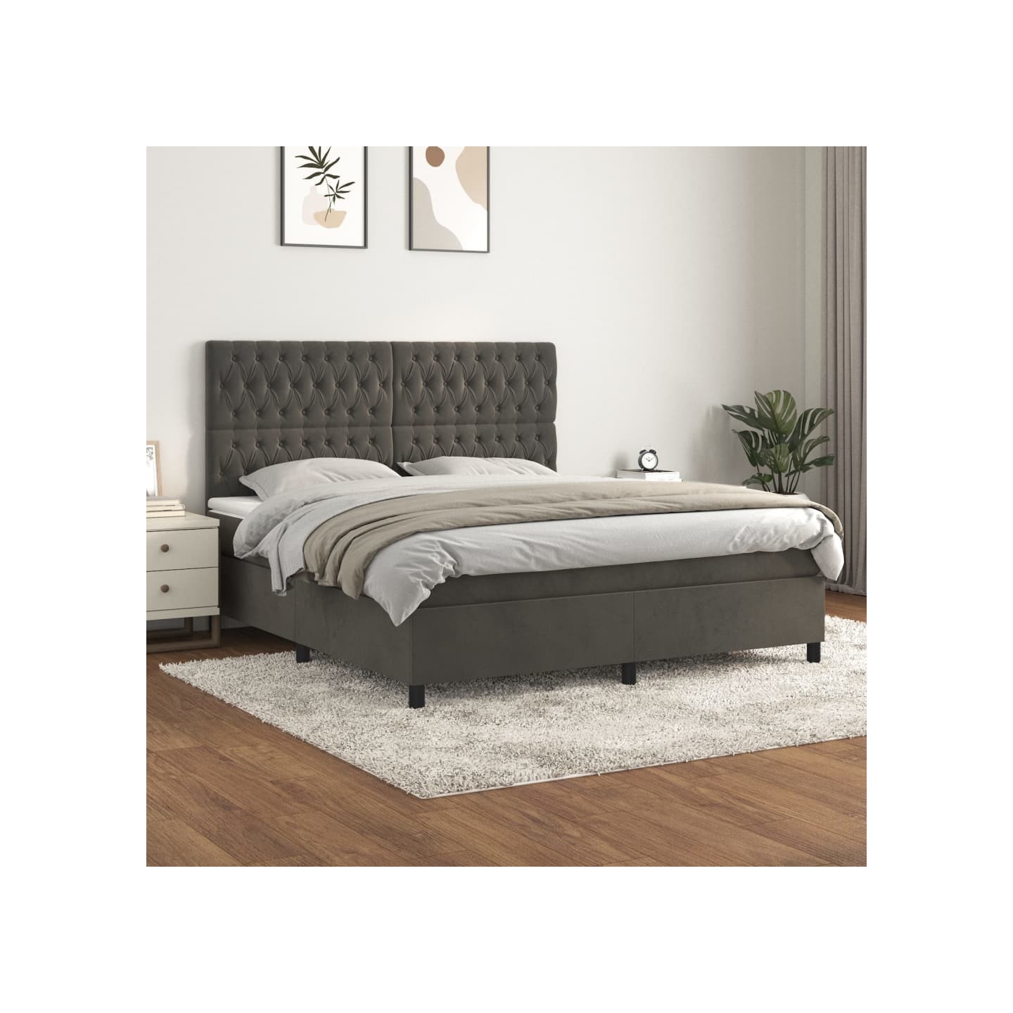 Sommier à lattes de lit et matelas Gris foncé 180x200cm Velours