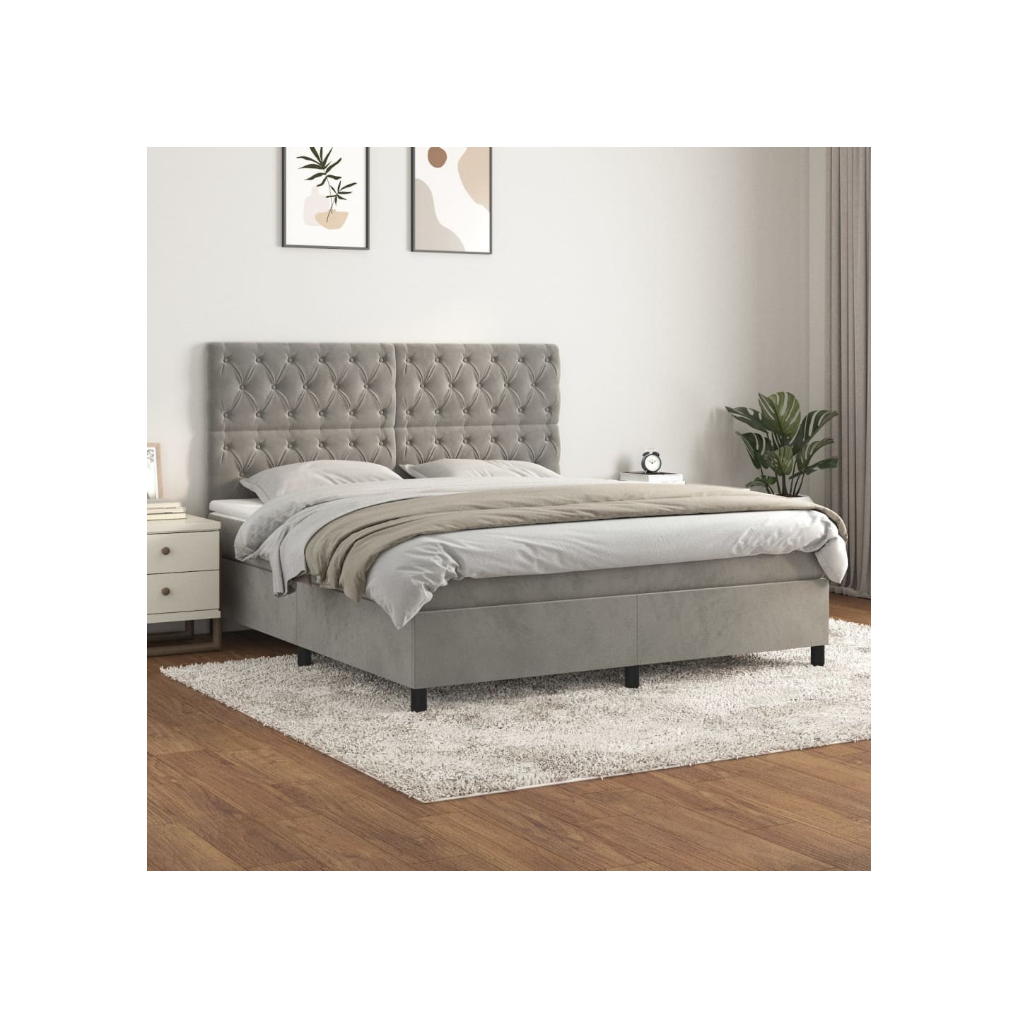 Sommier à lattes de lit et matelas Gris clair 160x200cm Velours