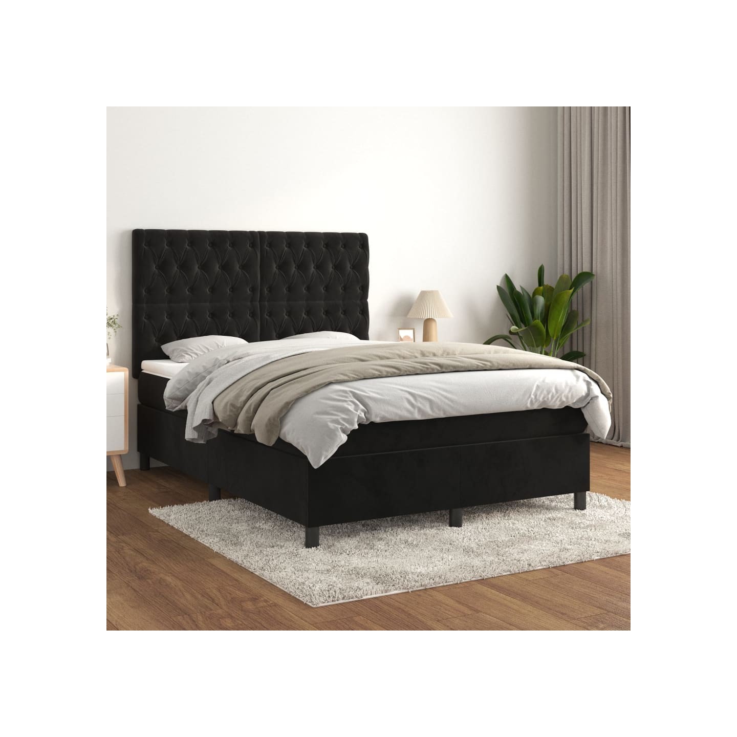 Sommier à lattes de lit avec matelas Noir 140x190 cm Velours