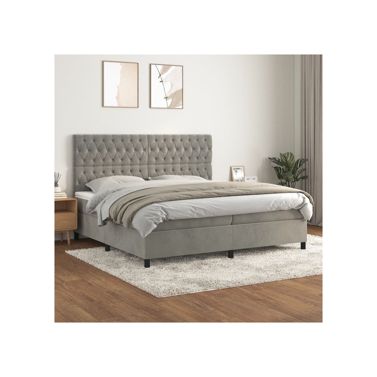Sommier à lattes de lit et matelas Gris clair 200x200cm Velours