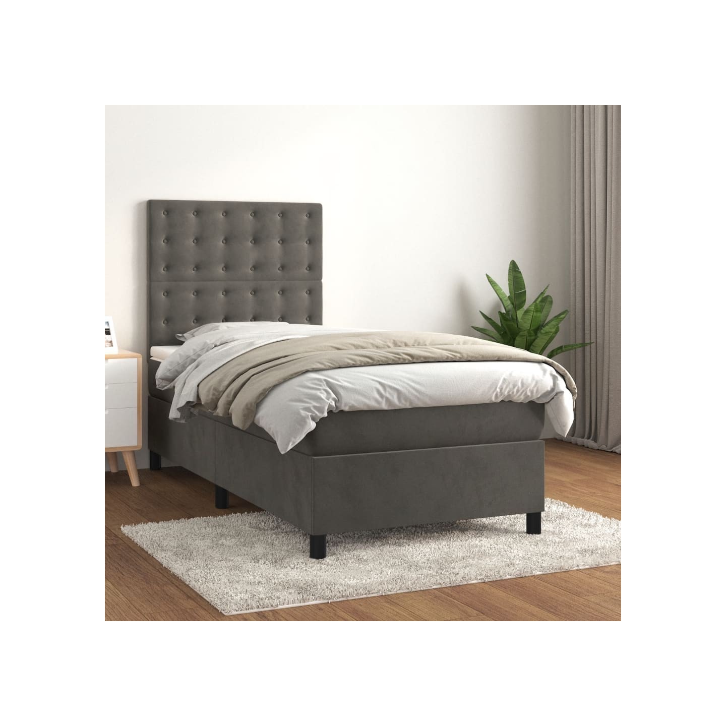 Sommier à lattes de lit et matelas Gris foncé 80x200 cm Velours
