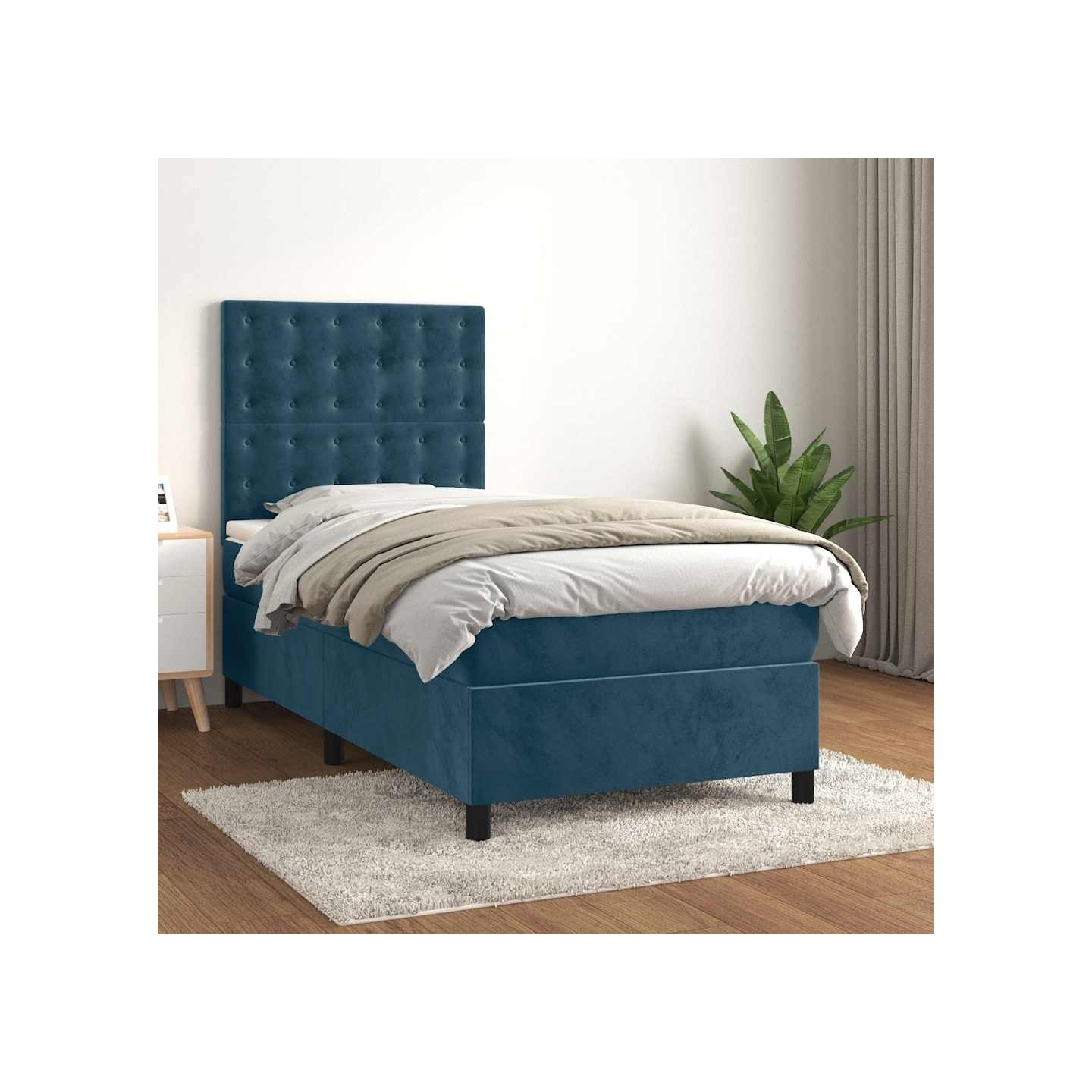 Sommier à lattes de lit avec matelas Bleu foncé 90x190 cm