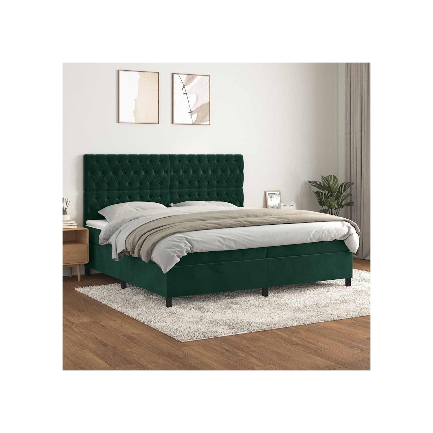 Sommier à lattes de lit et matelas Vert foncé 200x200cm Velours