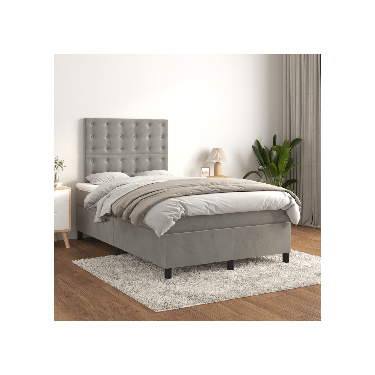 Sommier à lattes de lit et matelas Gris clair 120x200cm Velours