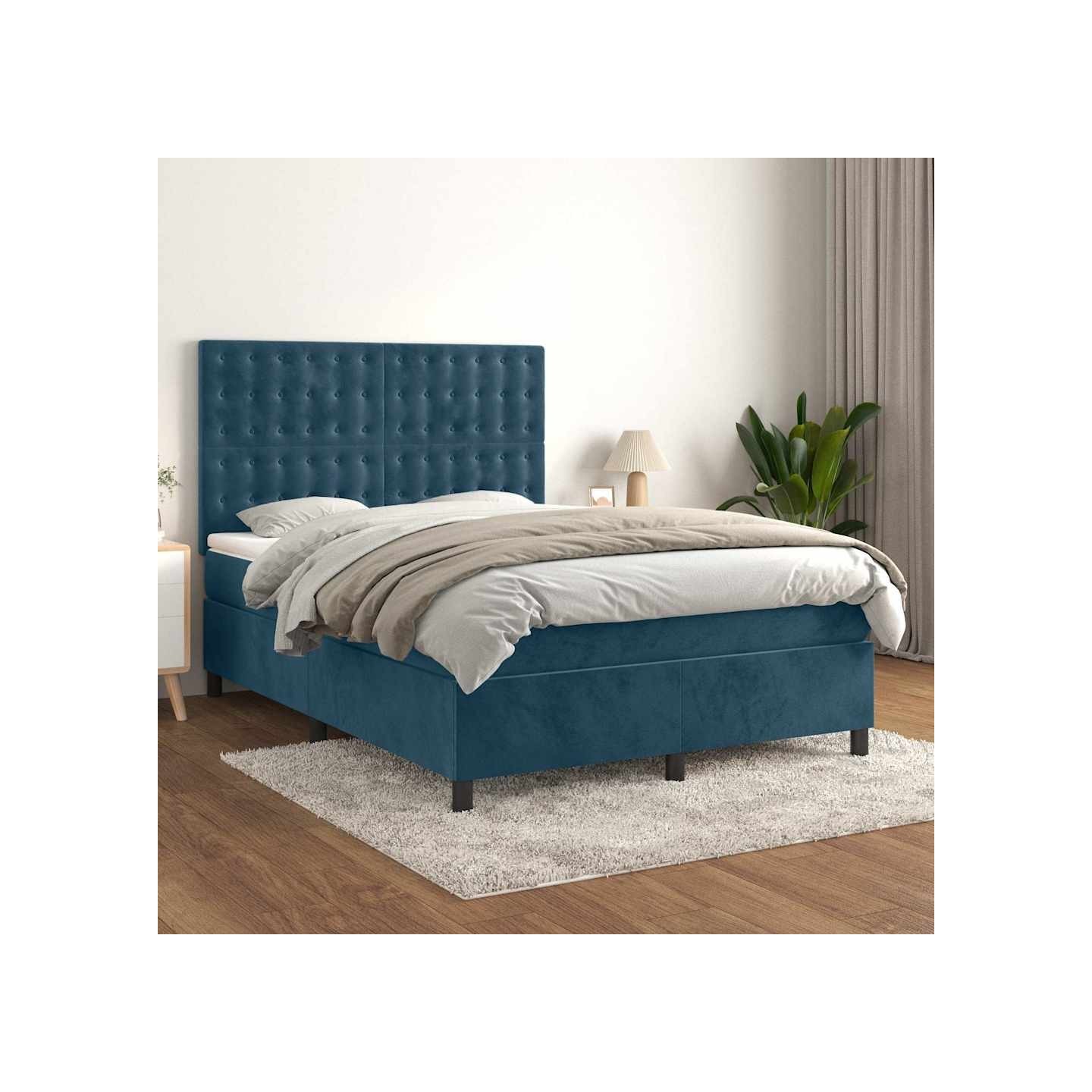 Sommier à lattes de lit et matelas Bleu foncé 140x190cm Velours