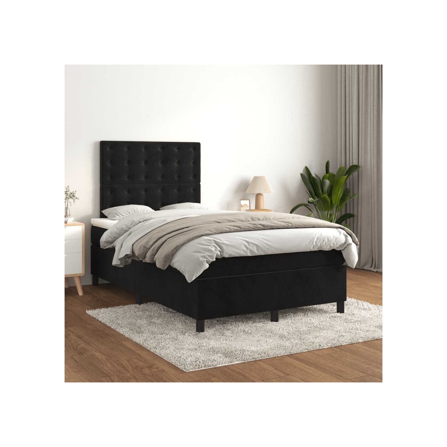 Sommier à lattes de lit avec matelas Noir 120x200 cm Velours
