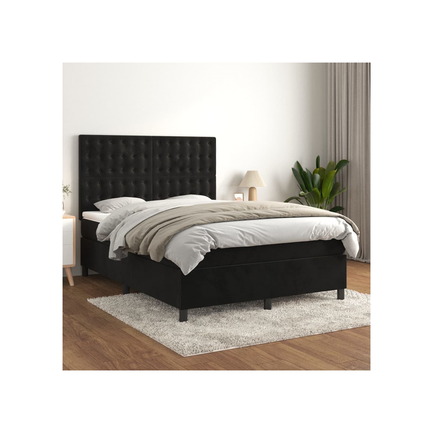 Sommier à lattes de lit avec matelas Noir 140x190 cm Velours