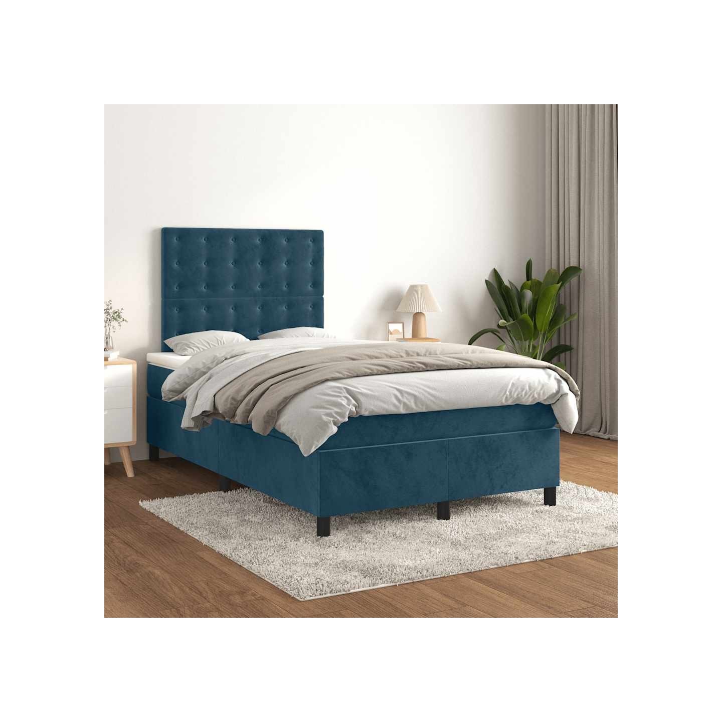 Sommier à lattes de lit et matelas Bleu foncé 120x200cm Velours