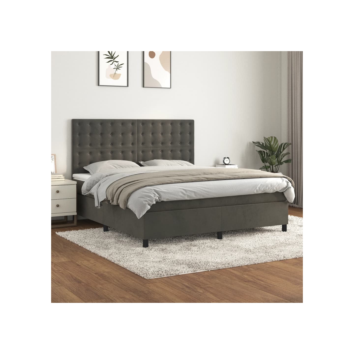 Sommier à lattes de lit et matelas Gris foncé 180x200cm Velours