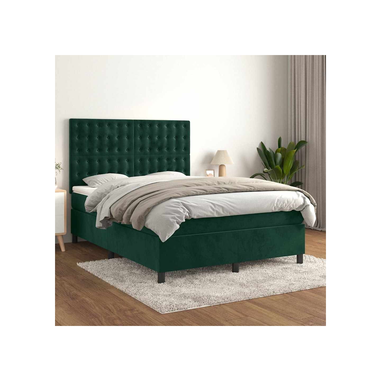 Sommier à lattes de lit et matelas Vert foncé 140x190cm Velours