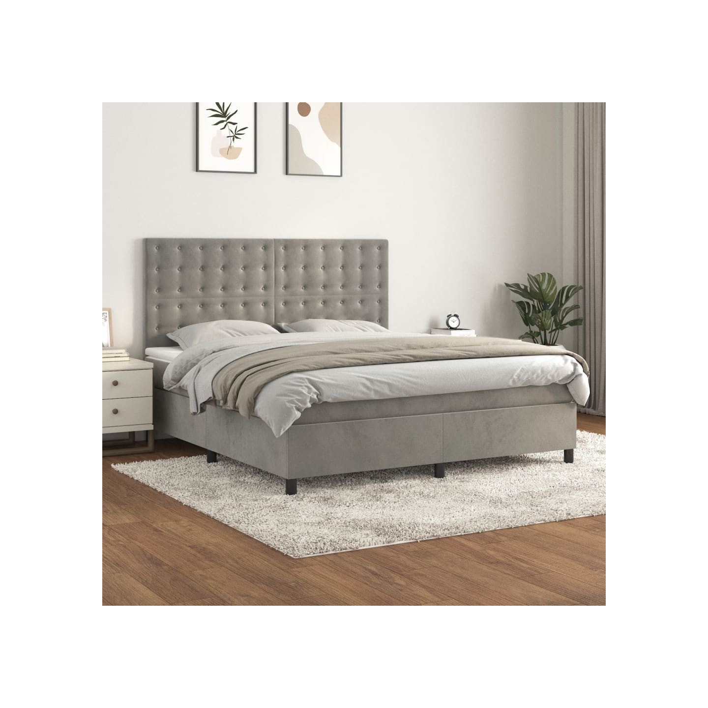Sommier à lattes de lit et matelas Gris clair 160x200cm Velours