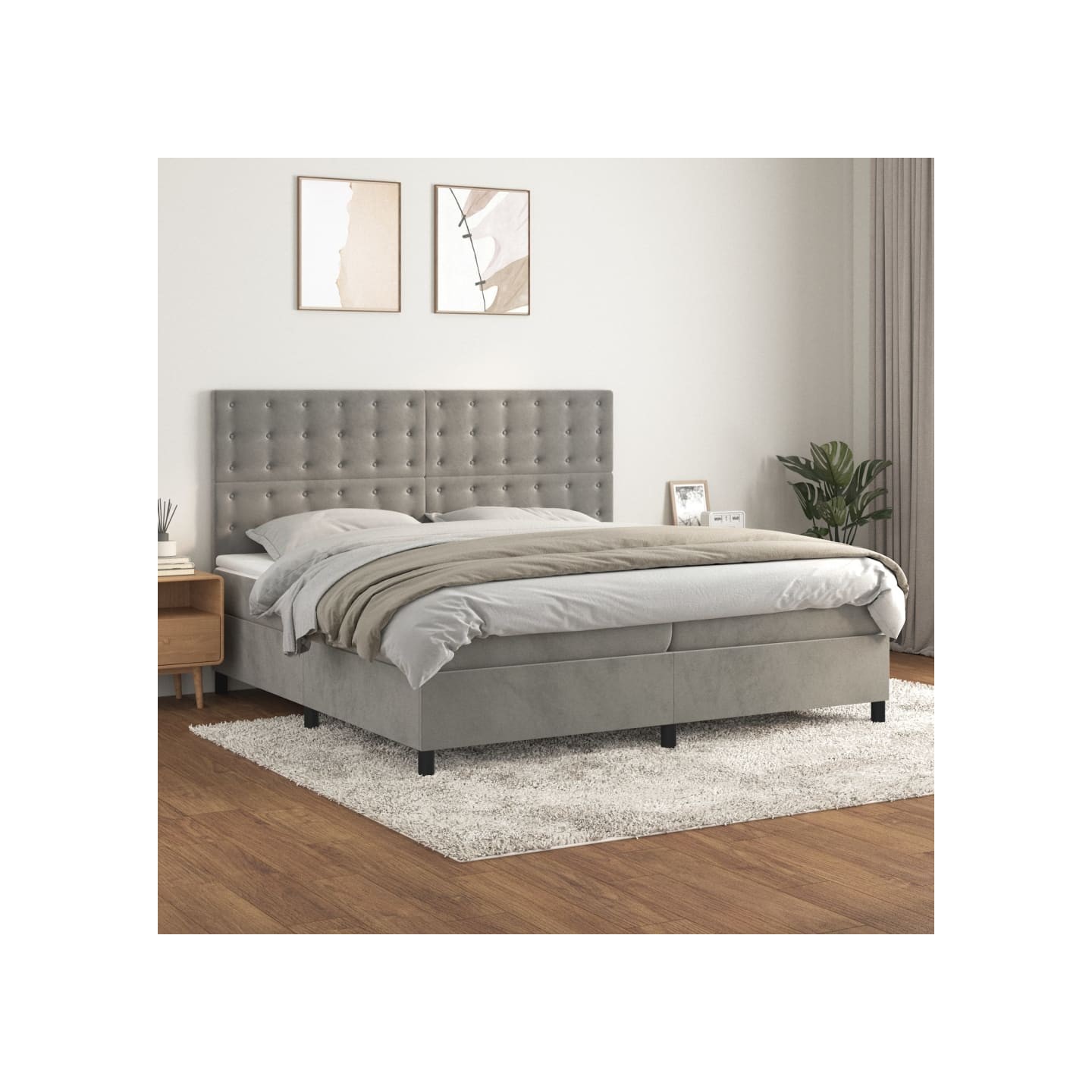 Sommier à lattes de lit et matelas Gris clair 200x200cm Velours