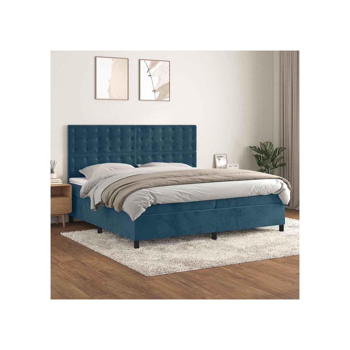 Sommier à lattes de lit et matelas Bleu foncé 200x200cm Velours