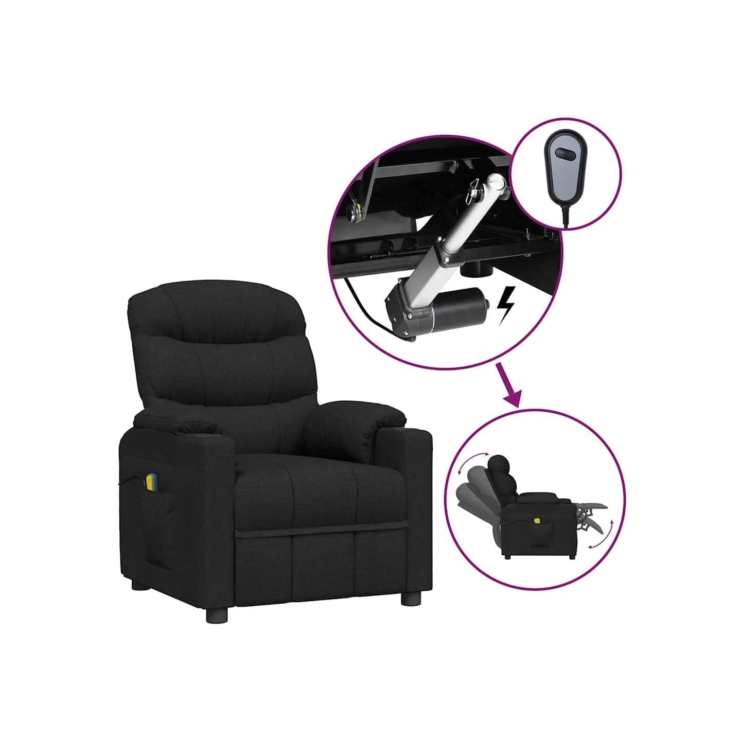 Fauteuil électrique de massage Noir Tissu