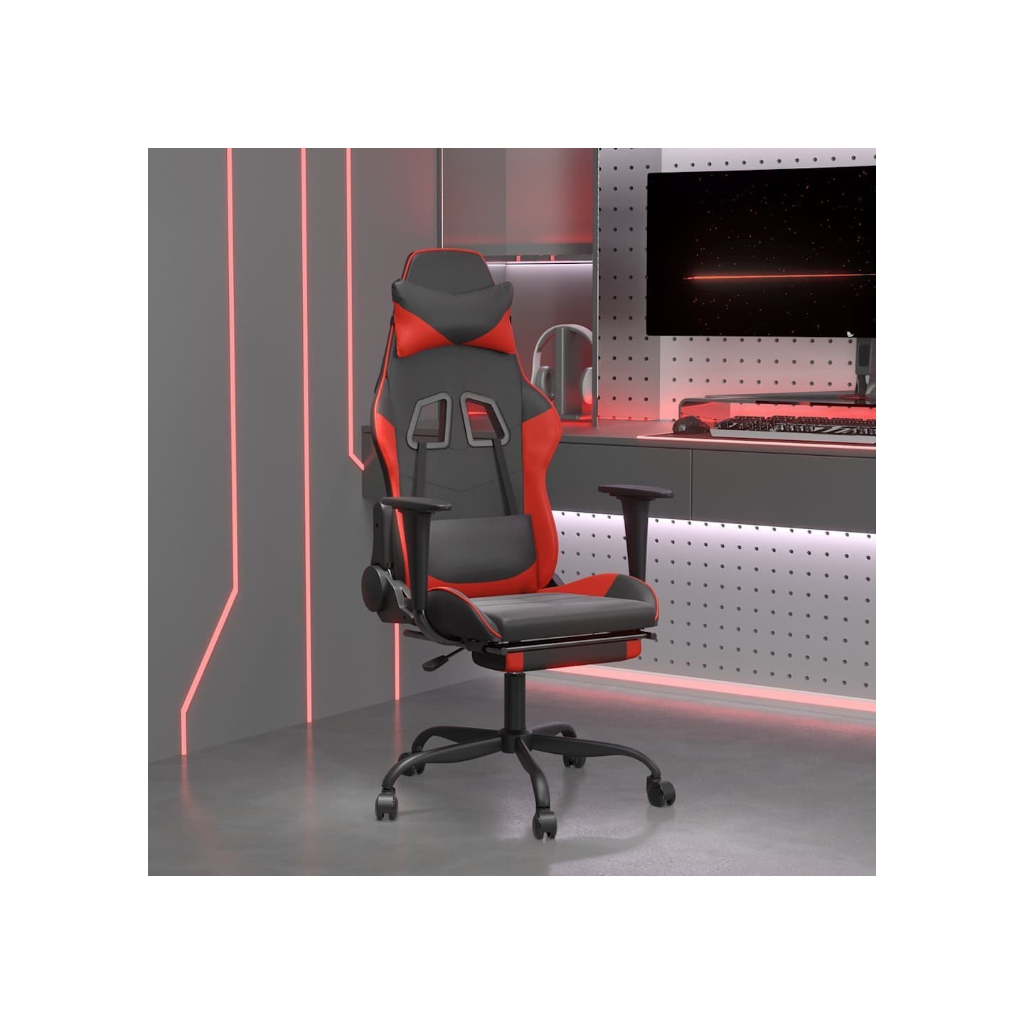 Chaise de jeu avec repose-pied Noir et rouge Similicuir