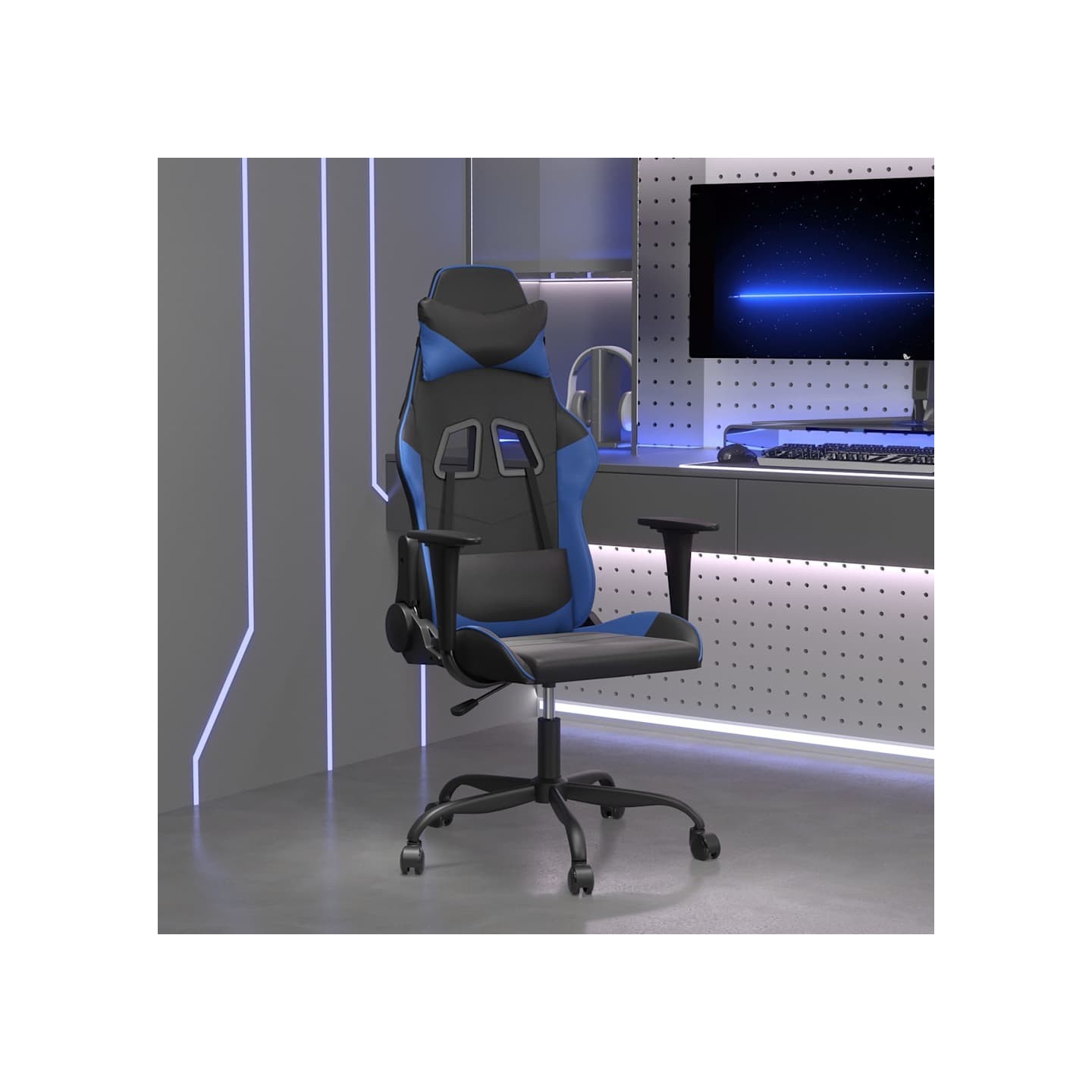 Chaise de jeu Noir et bleu Similicuir