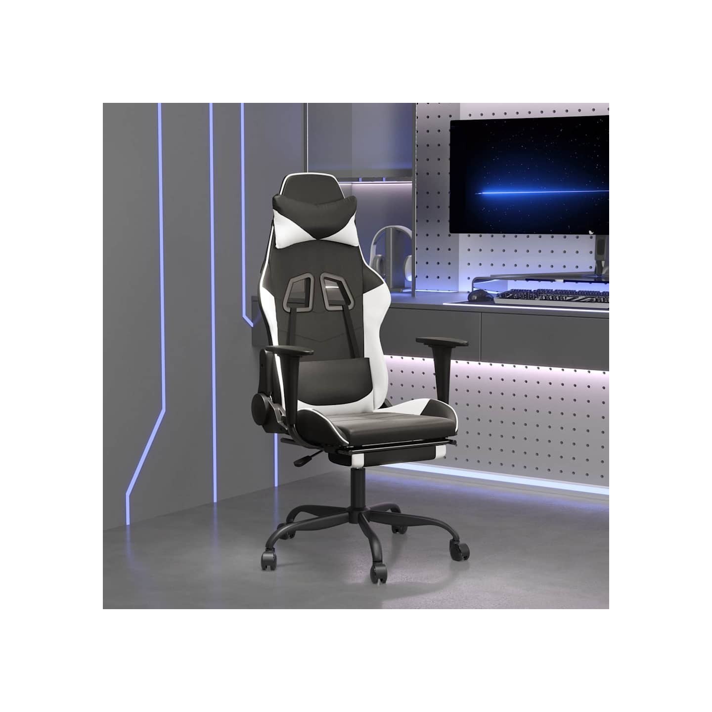 Chaise de jeu avec repose-pied Noir et blanc Similicuir