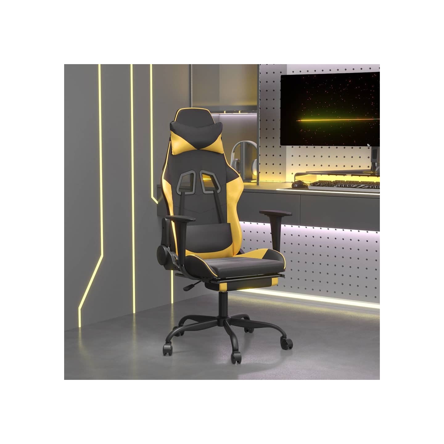 Chaise de jeu avec repose-pied Noir et doré Similicuir