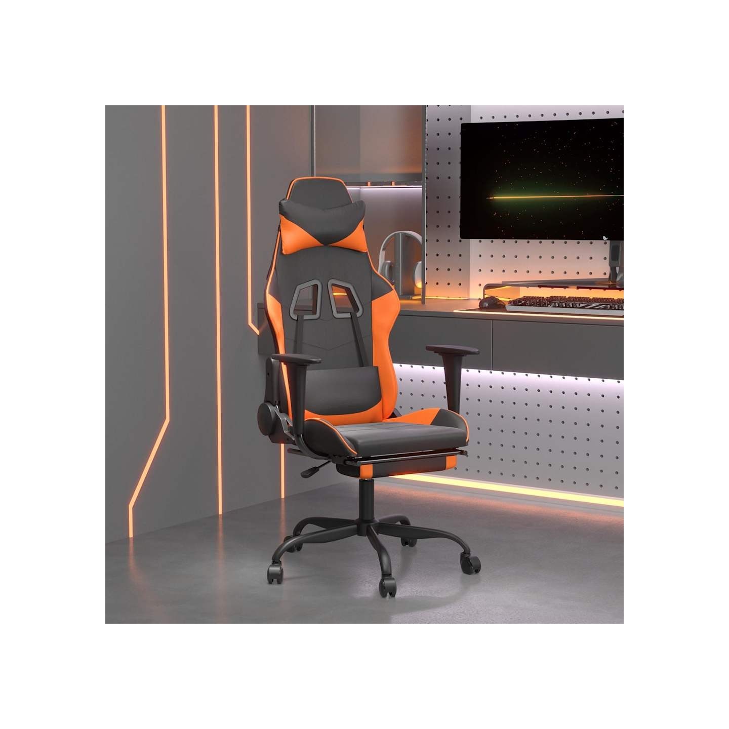 Chaise de jeu avec repose-pied Noir et orange Similicuir