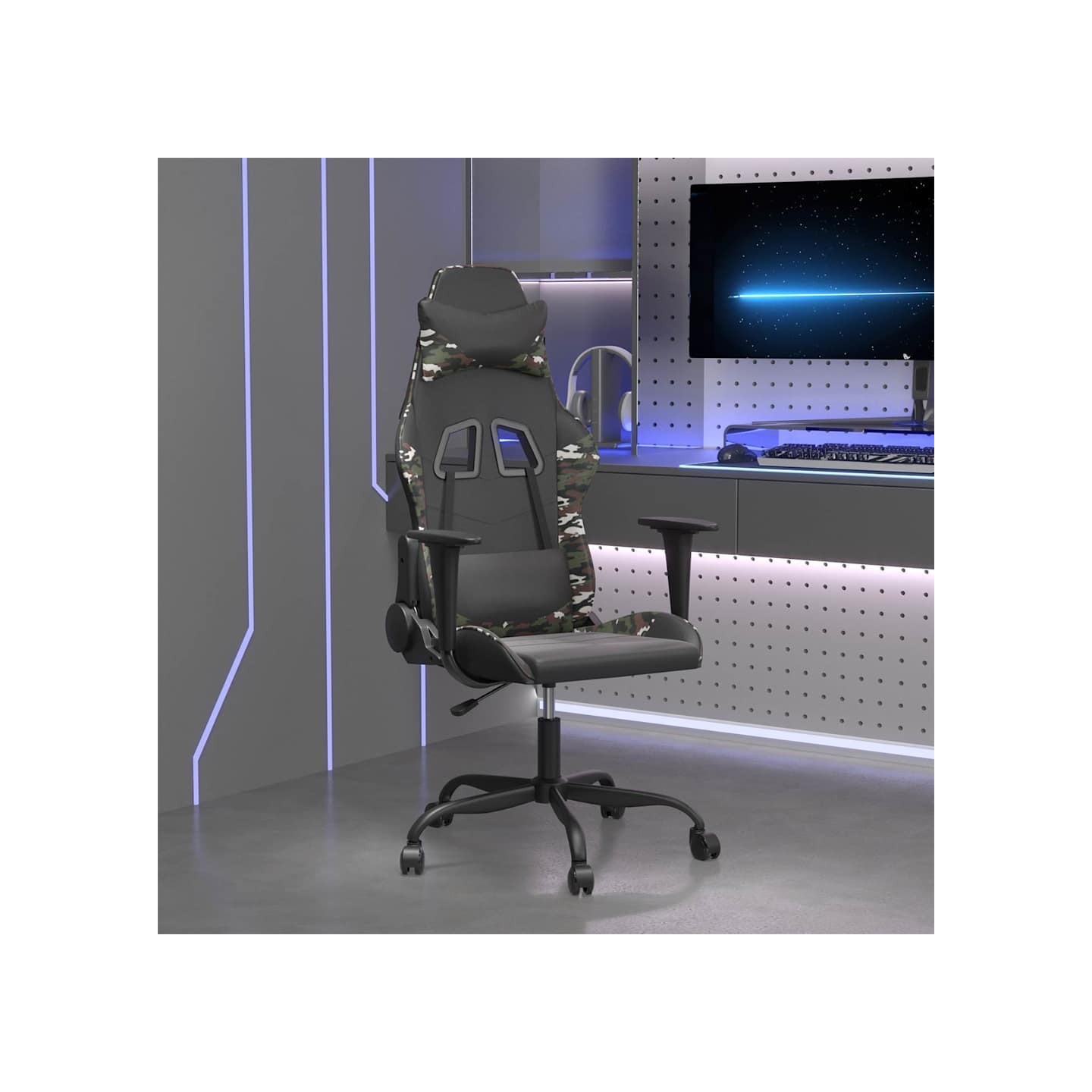 Chaise de jeu Noir et camouflage Similicuir