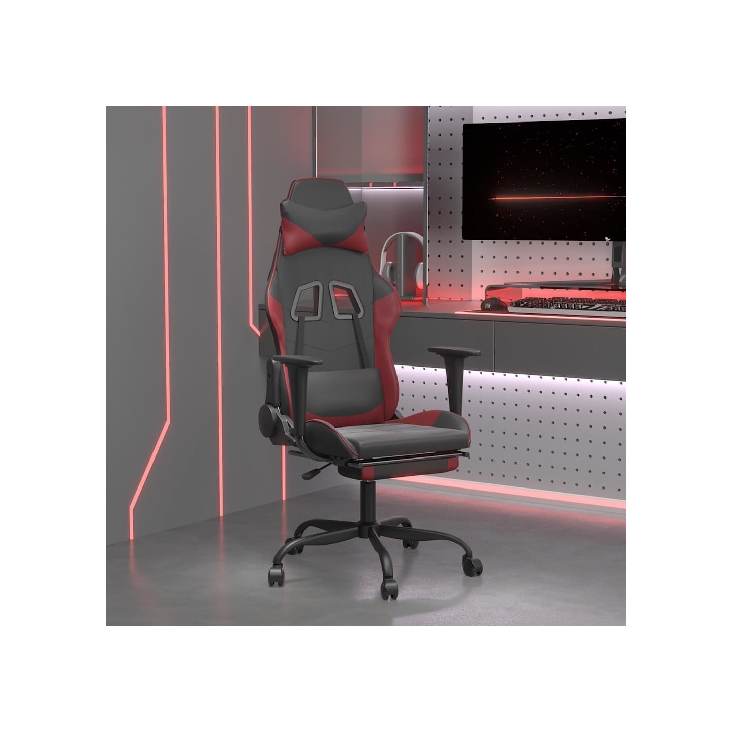 Chaise de jeu avec repose-pied Noir/rouge bordeaux Similicuir