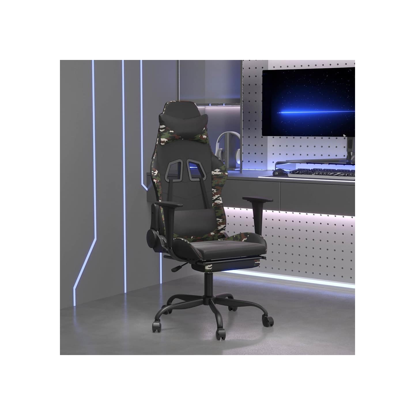 Chaise de jeu avec repose-pied Noir et camouflage Similicuir