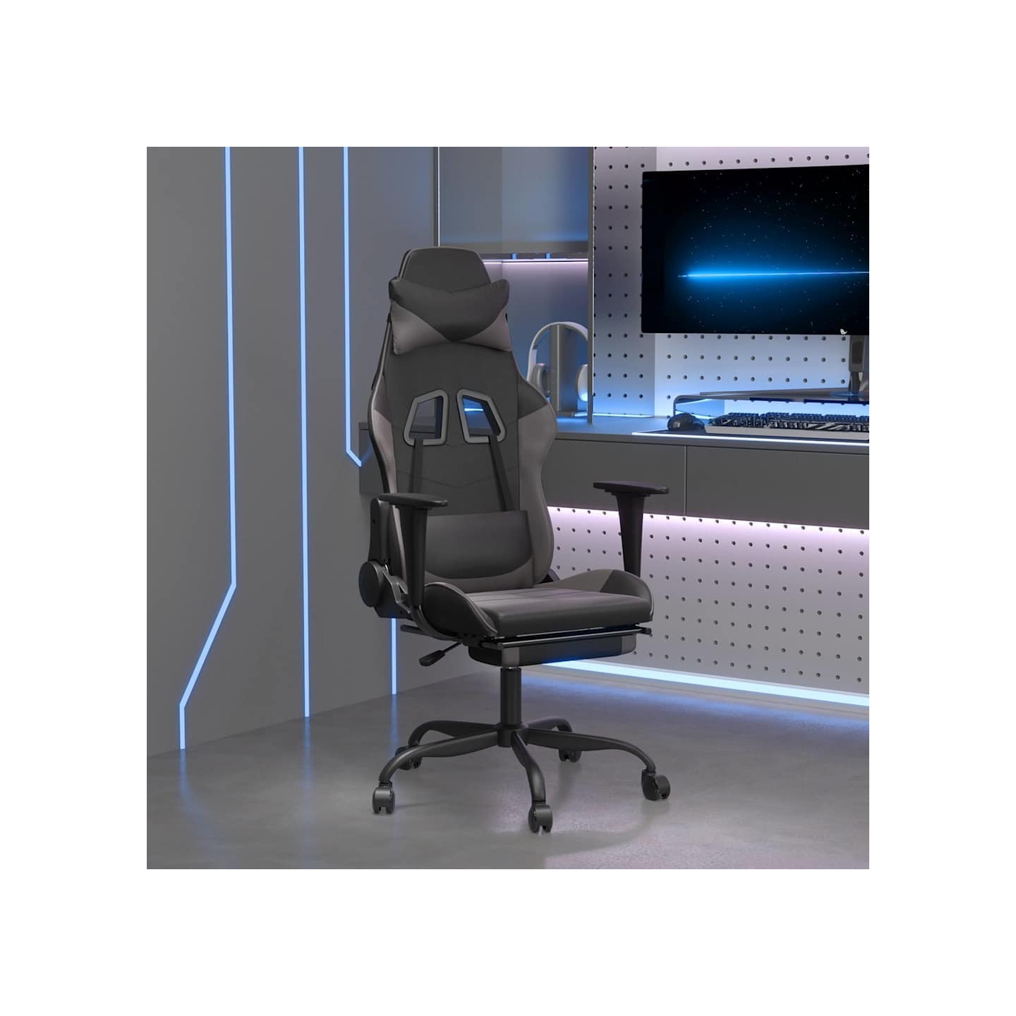 Chaise de jeu avec repose-pied Noir et gris Similicuir