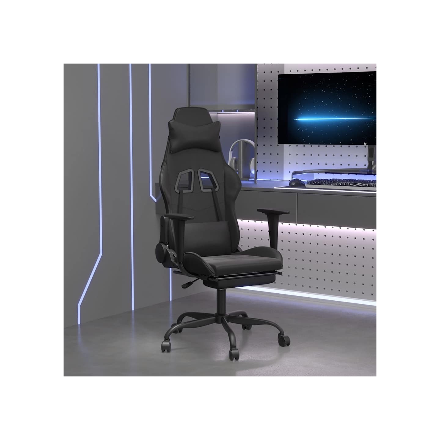 Chaise de jeu avec repose-pied Noir Similicuir