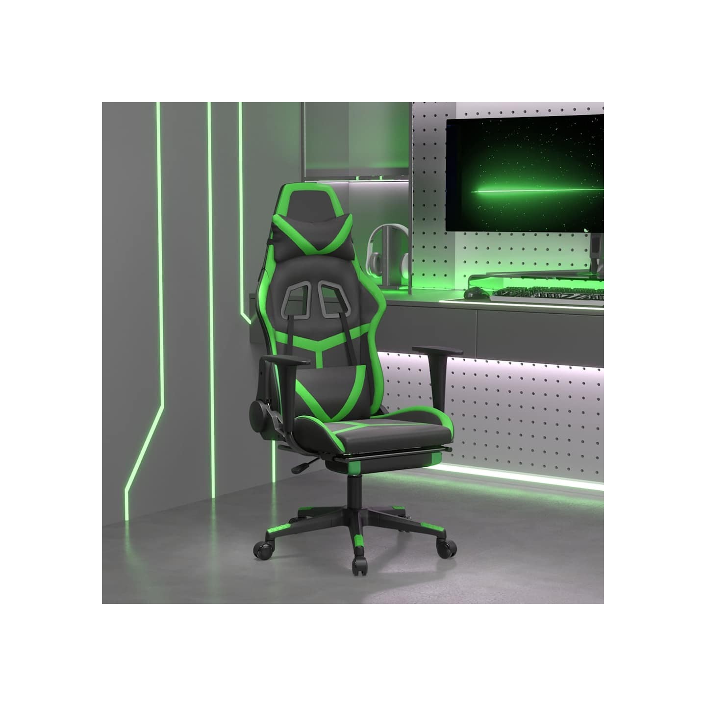 Chaise de jeu avec repose-pied Noir et vert Similicuir