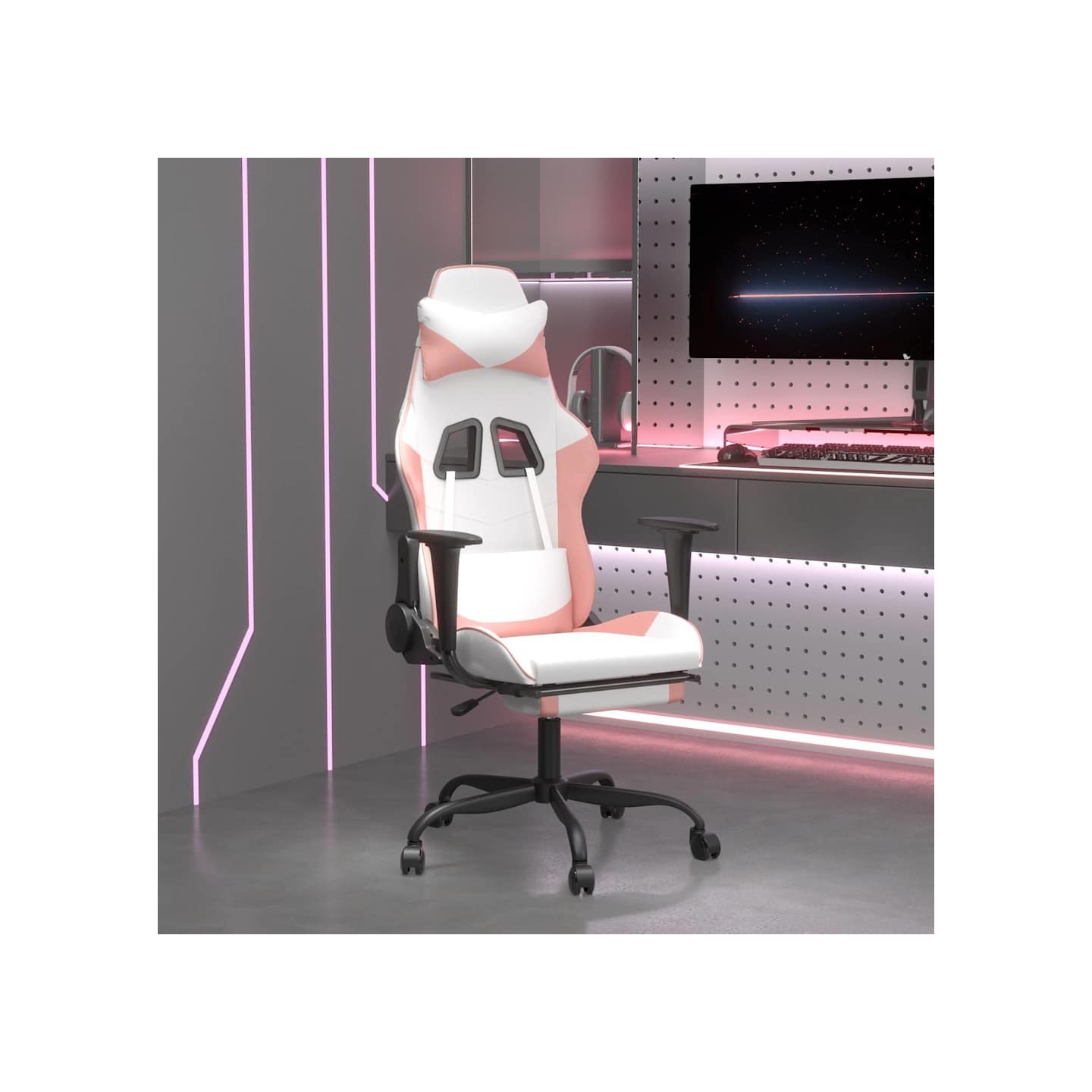 Chaise de jeu avec repose-pied Blanc et rose Similicuir