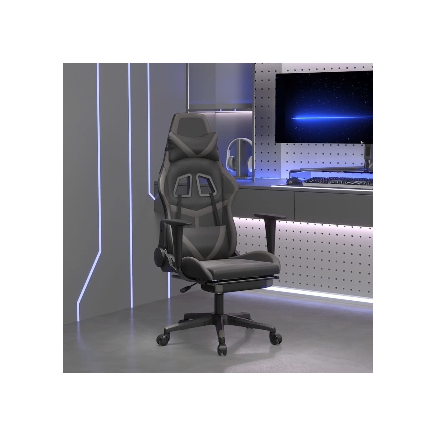 Chaise de jeu avec repose-pied Noir et gris Similicuir