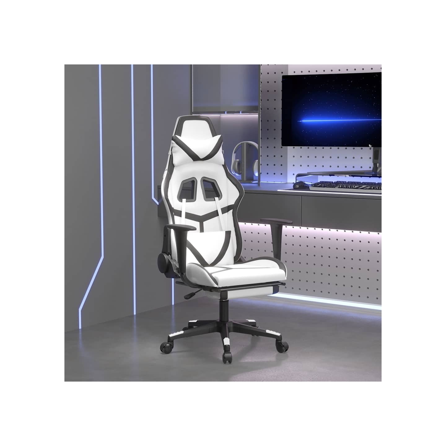 Chaise de jeu avec repose-pied Blanc et noir Similicuir