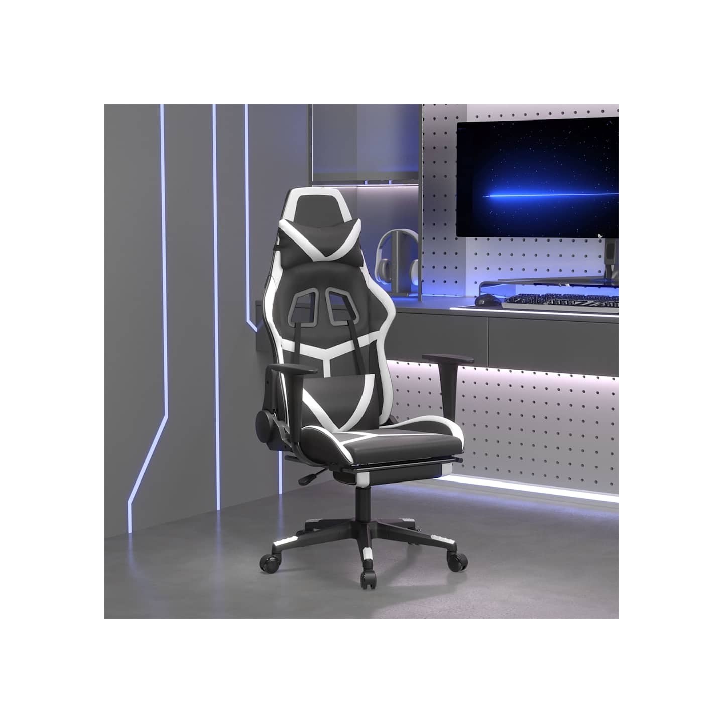 Chaise de jeu avec repose-pied Noir et blanc Similicuir