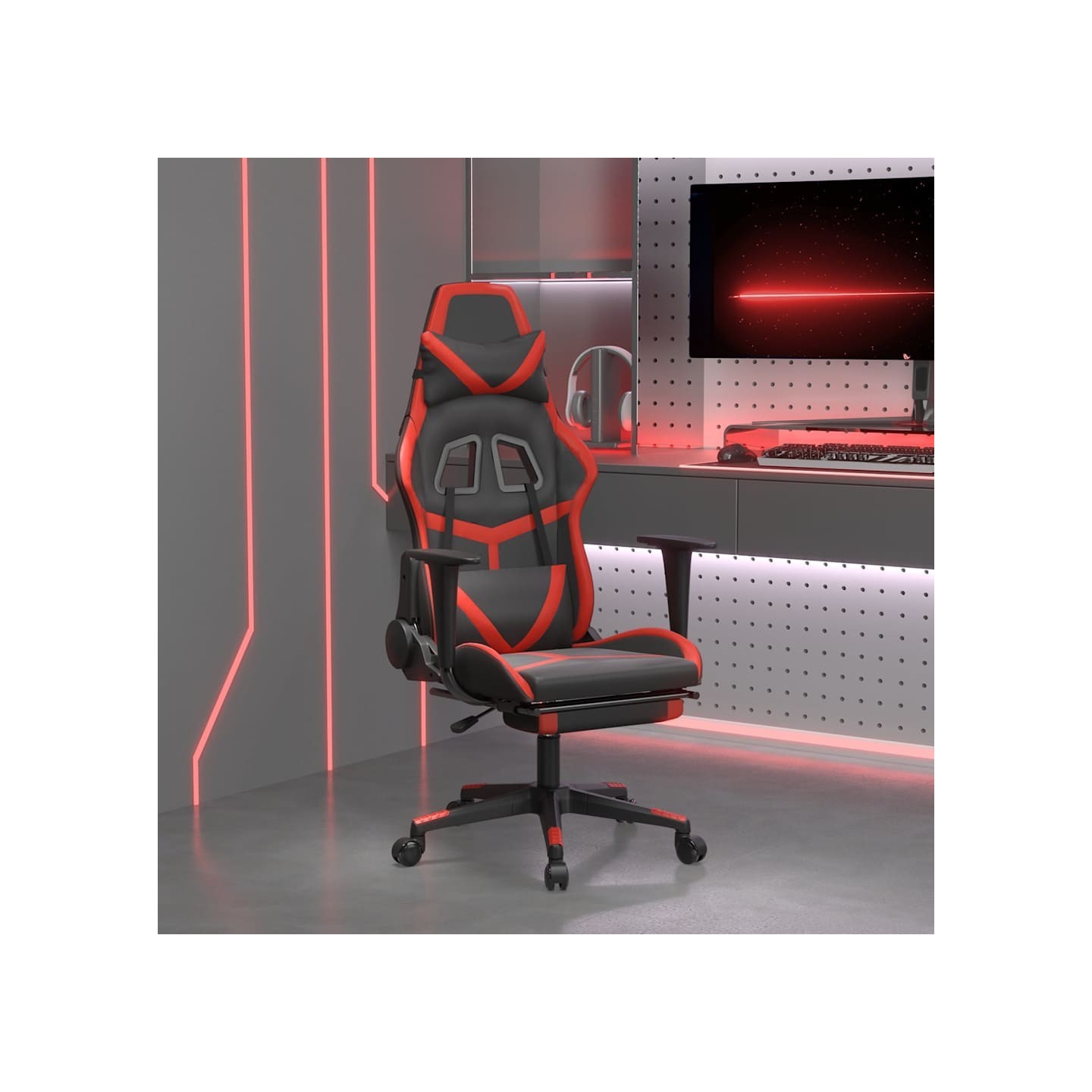 Chaise de jeu avec repose-pied Noir et rouge Similicuir